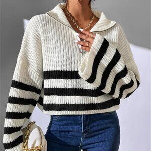 Striped Half Zip Cropped Sweater